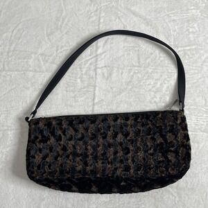 Lancome Tiger Animal Print Shoulder Tote Bag Black & Brown Faux Fur Small/Med